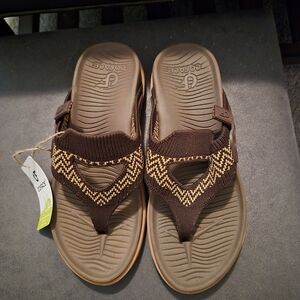 New CoFace Brown & Tan Zigzag Ortho Arch Support Thong Sandals Women Size 7